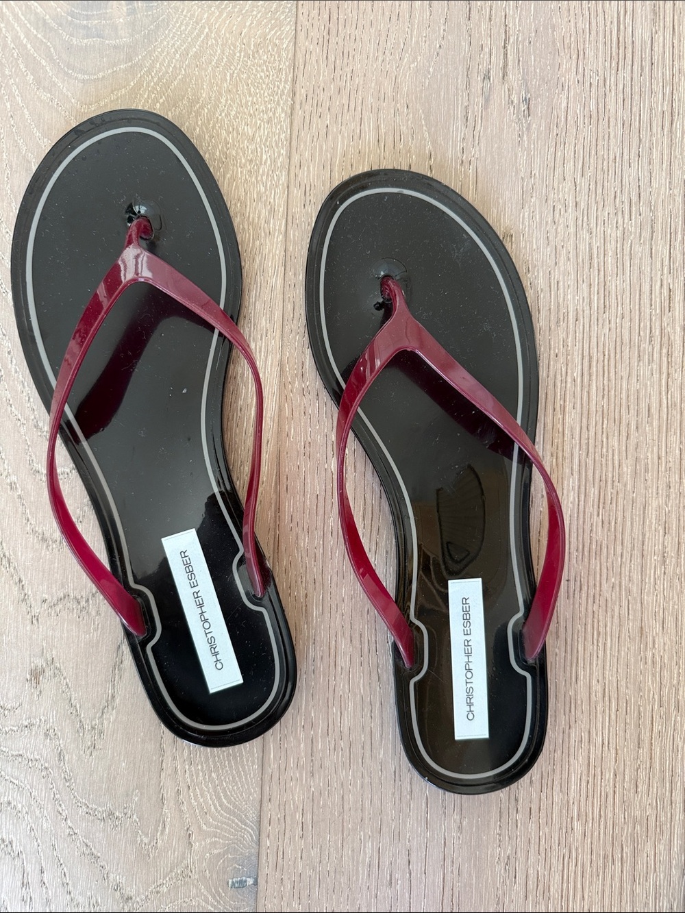 Christopher Esber Black Jelly Thong Sandals with Pink Straps